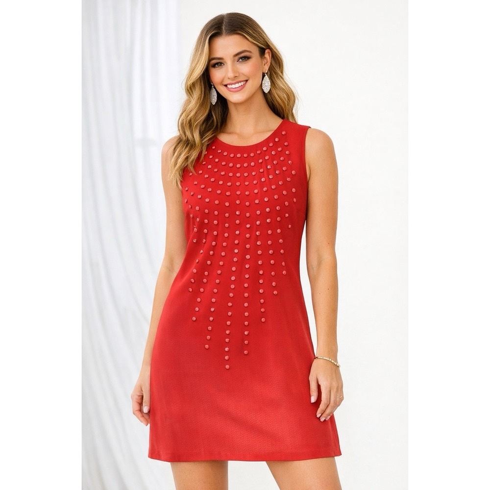 Vintage KARTA Dress Women's L Red  Embellished Shift Sparkle Rhinestone Holiday